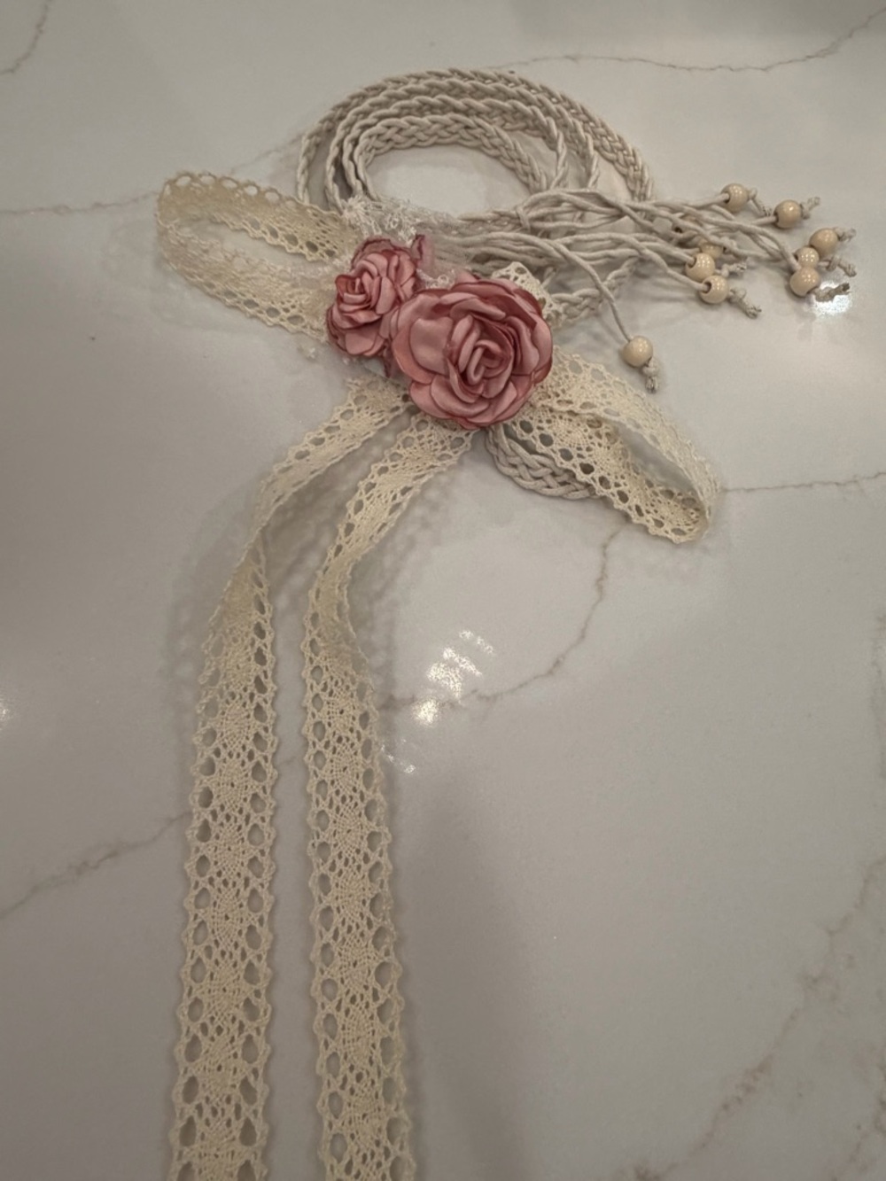 POL Feminine Handcrafted Blush Flower Belt OS - Picture 9 of 10